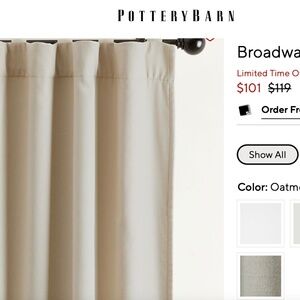 Pottery Barn Broadway Curtains, Blackout Set of 2. 50" x 84" Oatmeal Color